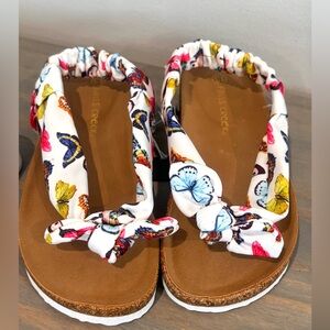 Falls Creek Girls Elise Fabric Butterfly Sandals- Elastic Back, Front Bow- Sz 13